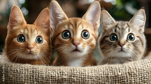 Three Kittens Peek Over Bur...