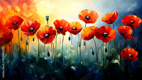 Red Poppies Bloom Vibrantly...