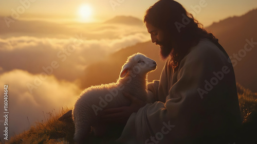 Shepherd Cares for Lamb in ...