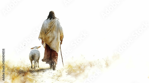 Shepherd Leads Lamb Through...