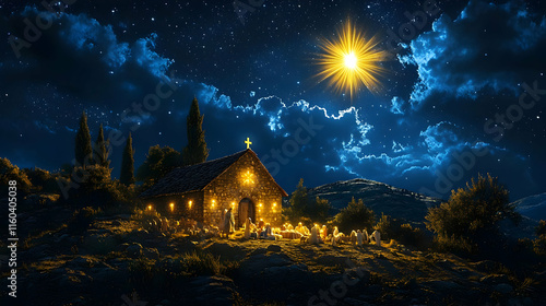 Night Sky Church Glows Unde...