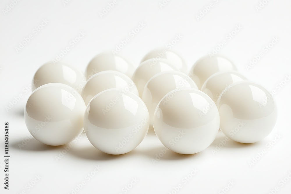Spherical white objects arranged in unique formation on light su Spherical white objects arranged in unique formation on light su