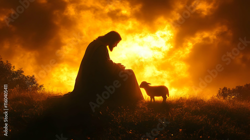 Silhouette Sits with Lamb U...