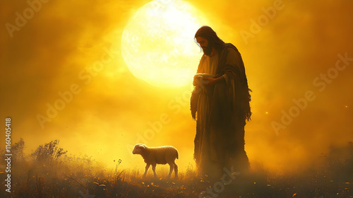 Shepherd Cares for Lambs Un...
