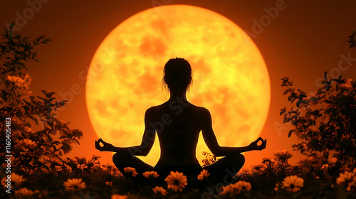 Silhouette Meditates Peacef...