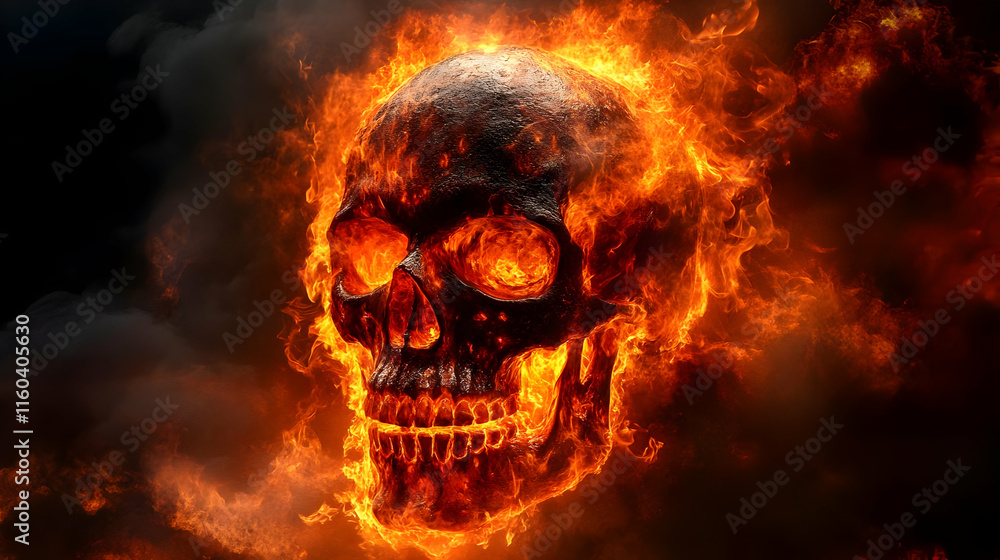Flaming Skull Burns Intensely with Fire and Smoke Flaming Skull Burns Intensely with Fire and Smoke