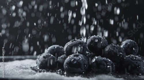 Wallpaper Mural Fresh blueberries being washed with water droplets splashing. Torontodigital.ca