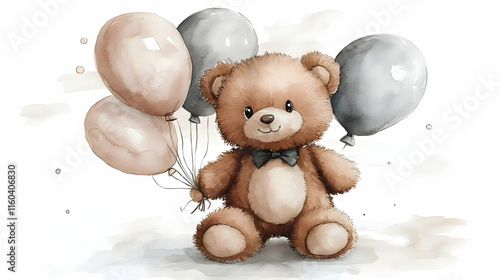 Cute Teddy Bear Holds Ballo...