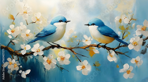 Bluebirds Perch on Blossomi...