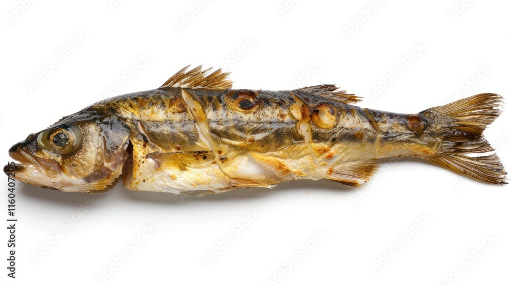 Grilled fish isolated on white background. Grilled fish isolated on white background.