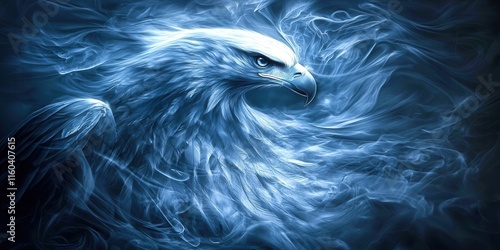 Blue eagle with smoke coming out of its head photo