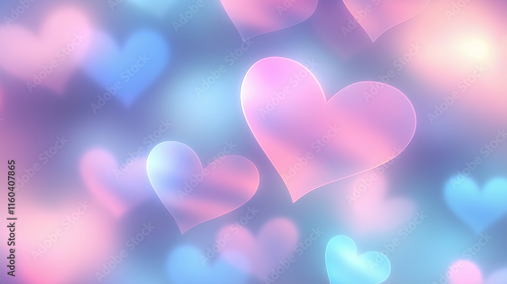 Pink blue horizontal bokeh heart background light soft blurry gentle romantic card Pink blue horizontal bokeh heart background light soft blurry gentle romantic card