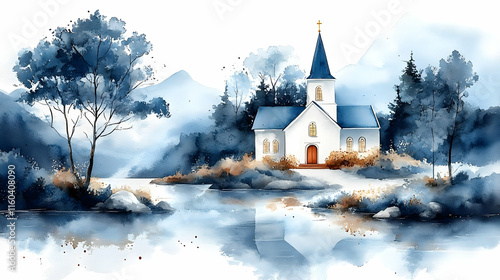 Serene Watercolor Church Re...