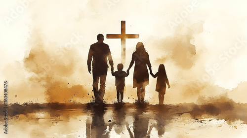 Family Walks Towards Cross:...