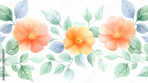 Watercolor Flowers Bloom Elegantly with Soft Leaves Gently