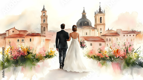 Wedding Couple Walks Toward...