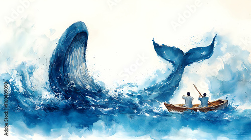 Rowboat Navigates Whale Waves: Ocean Adventure