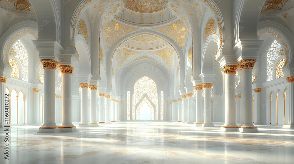 Fototapeta premium Grand Hall Architecture Design with Pillars and Arches Gloriously