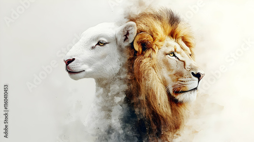 Lion and Lamb Face Off: Harmony, Peace, Wildlife Art
