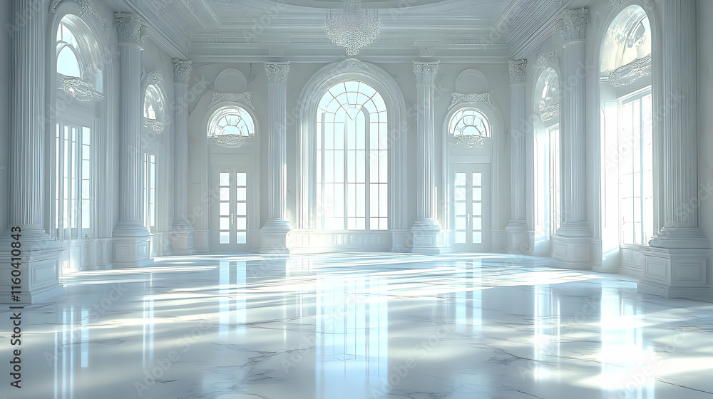 Fototapeta premium White Room Shines with Pillars, Archways, and Marble Floors