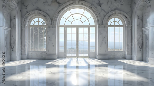 Wallpaper Mural Elegant Marble Hall Interior Design with Arched Windows and Scenic Views Torontodigital.ca