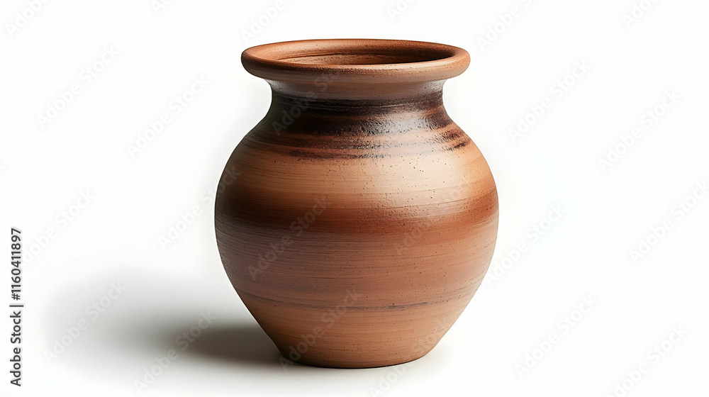 Clay Pot Stands Elegantly on a White Background, Showcasing Traditional Craftsmanship. Clay Pot Stands Elegantly on a White Background, Showcasing Traditional Craftsmanship.