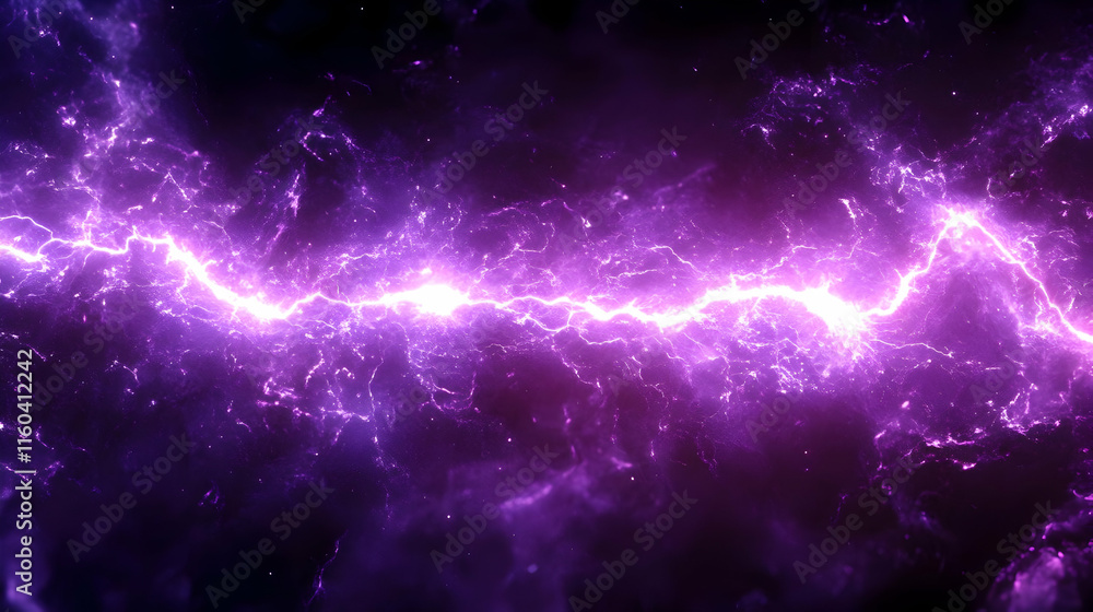 Fototapeta premium Purple Lightning Strikes Across a Dark Background with Glowing Energy Effect