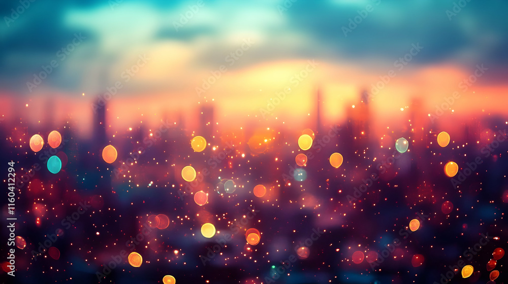 Naklejka premium Abstract Background Shows Blurred City Lights with Colorful Bokeh Effect at Sunset Beautifully