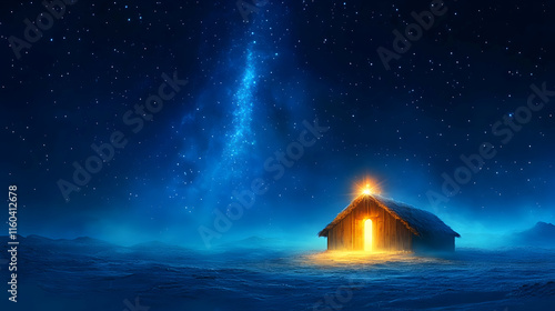 Cabin Glows Under Starry Ni...