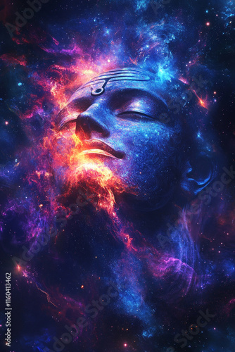 Wallpaper Mural A modern depiction of Lord Shiva in vibrant neon hues, symbolizing the divine energy and celebration of Maha Shivaratri Torontodigital.ca