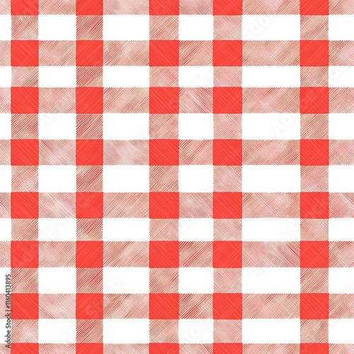 Seamless White and Red Checkered Tablecloth Print Background Design