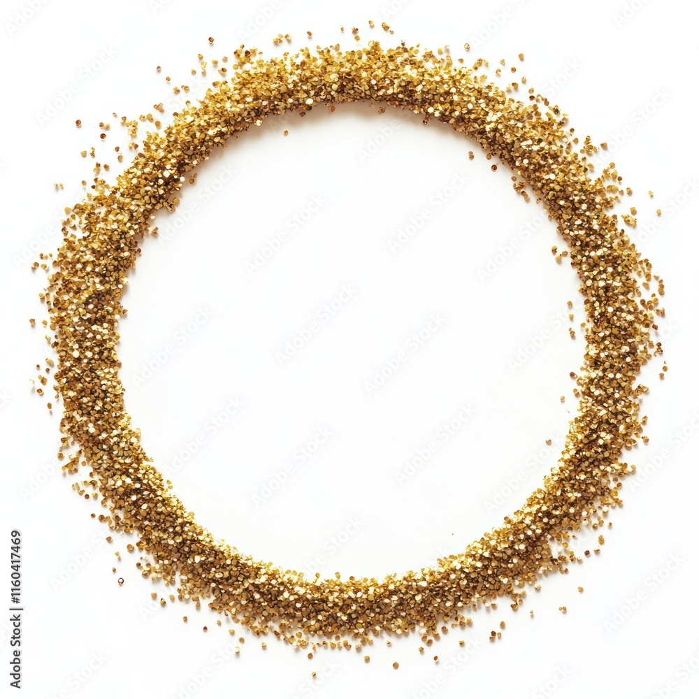 Gold glitter circle frame on white background. Gold glitter circle frame on white background.