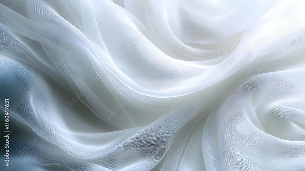 Fototapeta premium Flowing white fabric drapes create an elegant and textured abstract background, softly illuminated.