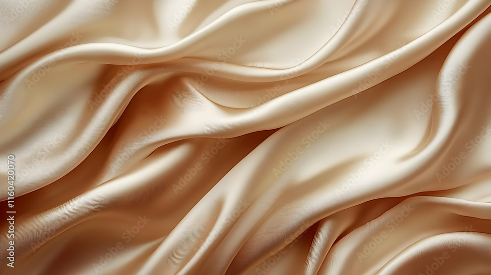 Smooth Gold Silk Fabric Flows and Creates Elegant Waves and Folds Gently Smooth Gold Silk Fabric Flows and Creates Elegant Waves and Folds Gently