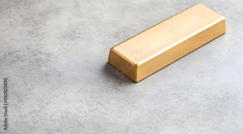 A simple golden rectangular block rests on a textured background, showcasing its smooth surface and minimalistic design. photo