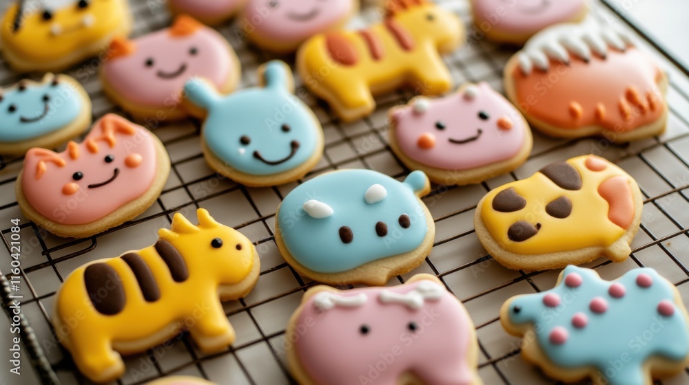 Colorful Animal-Shaped Sugar Cookies on Cooling Rack Colorful Animal-Shaped Sugar Cookies on Cooling Rack