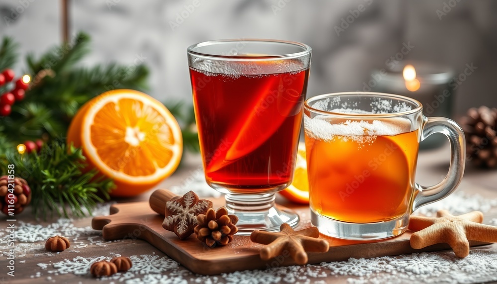 A glass of red liquid with orange slices floating in it A glass of red liquid with orange slices floating in it