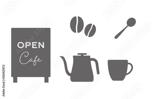 Cafe related icon set: coffee & tea time design material vector monochrome