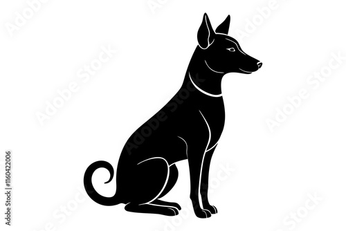 Basenji Dog Silhouette Sitting with Erect Ears and Curled Tail photo