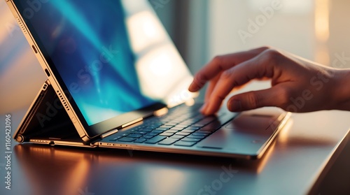 Person using a 2-in-1 laptop computer.