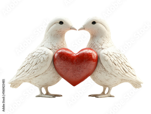 Pair of Clay Doves with Heart on Transparent Background photo