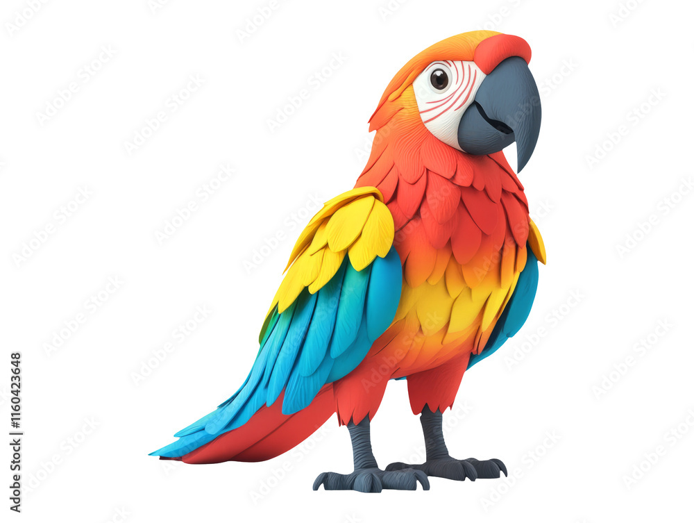 Fototapeta premium Colorful Plasticine Model of a Tropical Macaw Bird on Background