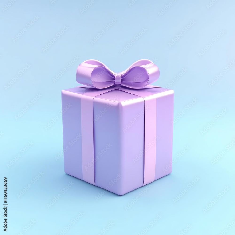 Fototapeta premium Pastel purple gift box with a bow on light blue background.