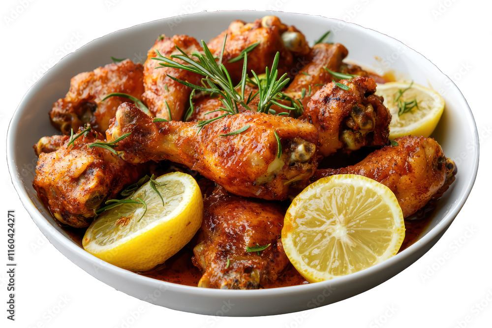 Fototapeta premium Zesty Lemon Chicken, tangy and crispy, clear PNG.