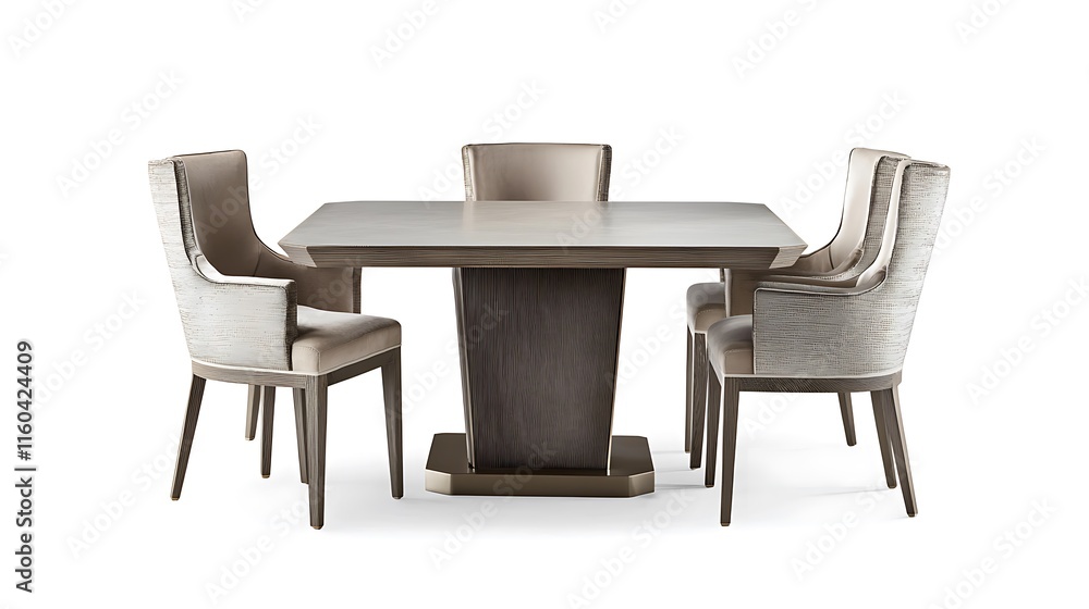 A large wooden table with four chairs around it A large wooden table with four chairs around it