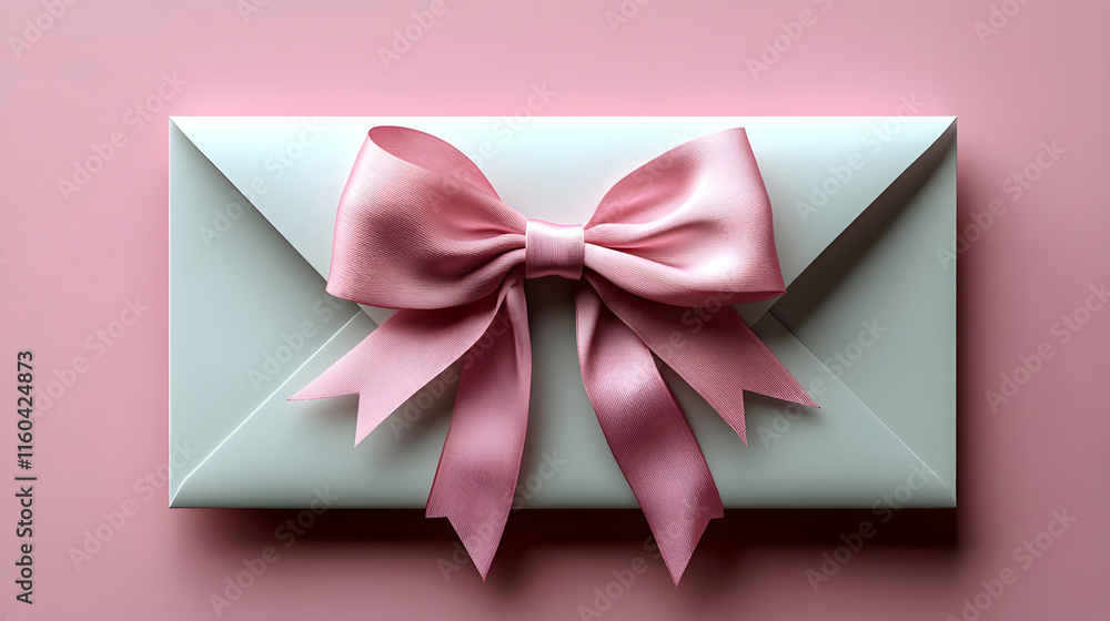 3D Illustration Pink Ribbon Envelope Gift Pink Background 3D Illustration Pink Ribbon Envelope Gift Pink Background