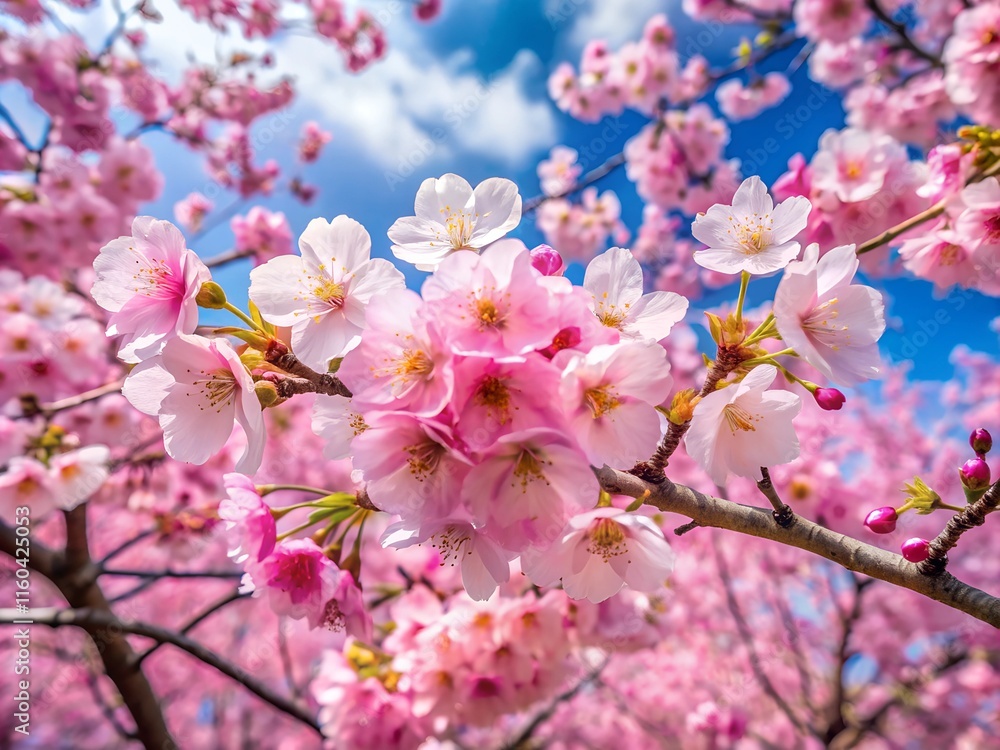 Vibrant pink cherry blossoms in full bloom on a tree branch on transparent background Vibrant pink cherry blossoms in full bloom on a tree branch on transparent background