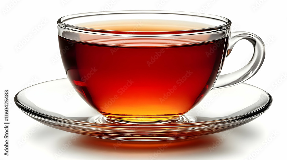 Photo, Glass Cup of Tea on a Saucer, Isolated Photo, Glass Cup of Tea on a Saucer, Isolated