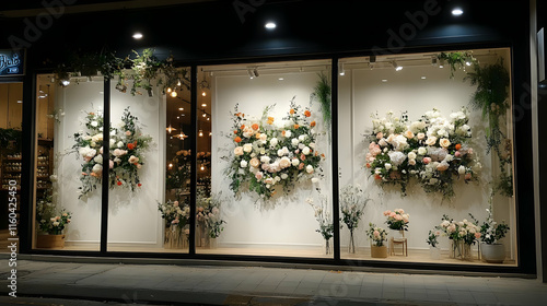 Photo Nighttime Floral Displays Shop Window Decor