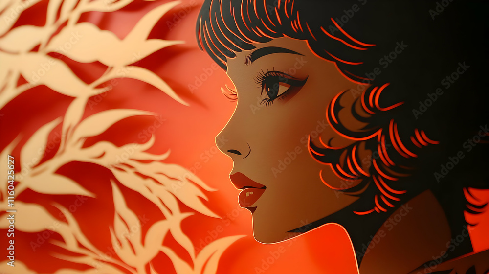 Illustration - Woman Profile Orange Aesthetic Art Deco Illustration - Woman Profile Orange Aesthetic Art Deco